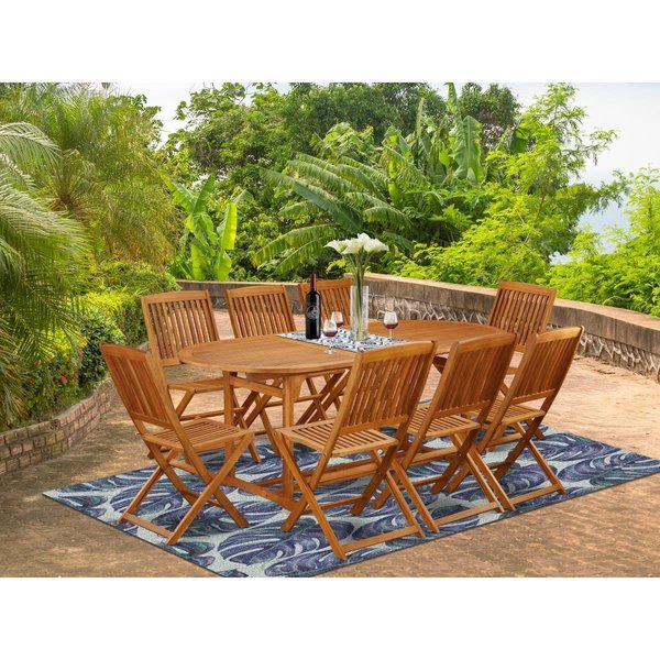 East West Furniture 9 Piece Beasley Acacia Outside Patio Dining Set - Natural Oil BSCM9CWNA